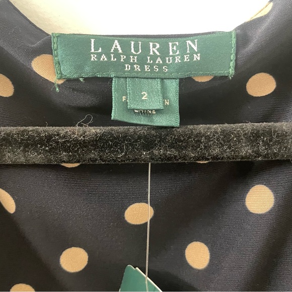 SALE! NWT Lauren Ralph Lauren Polka Dot Ruched Faux Wrap Dress V Neck Size 2 - Picture 5 of 7